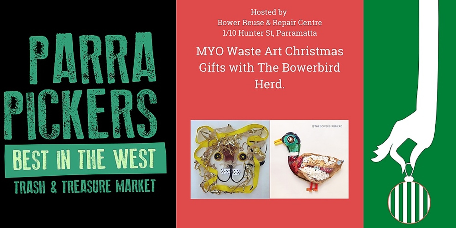 Banner image for Parra Pickers & The Bower Present - MYO Waste Art Christmas Gifts with The Bowerbird Herd - Free Workshop