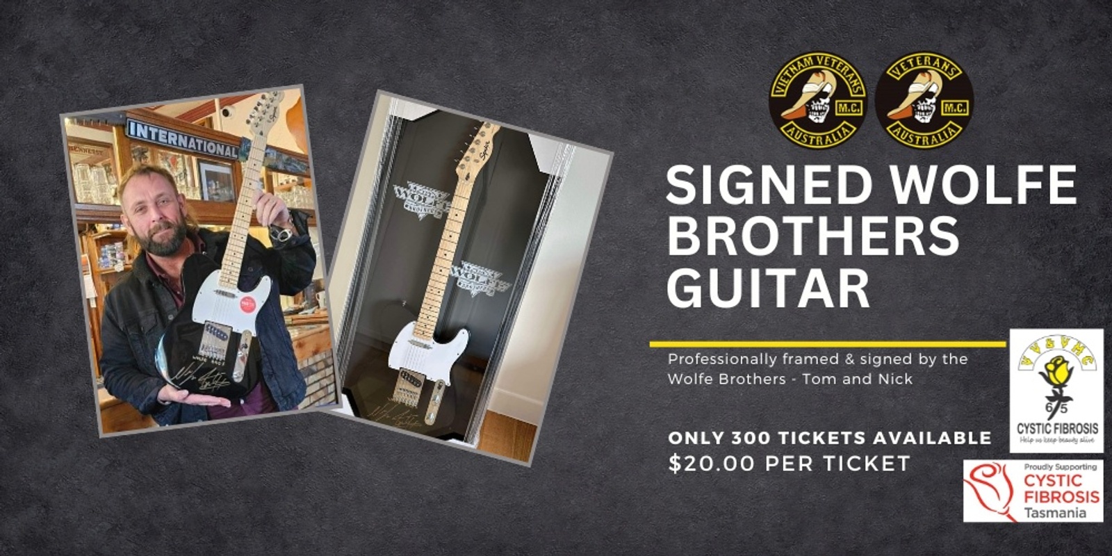 Banner image for Win a Signed Wolfe Brothers Guitar VV & VMC 65 Roses Raffle