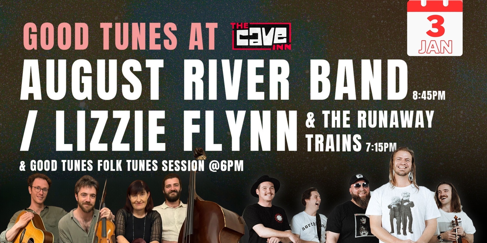 Banner image for Good Tunes at The Cave - August River Band / Lizzie Flynn & The Runaway Trains