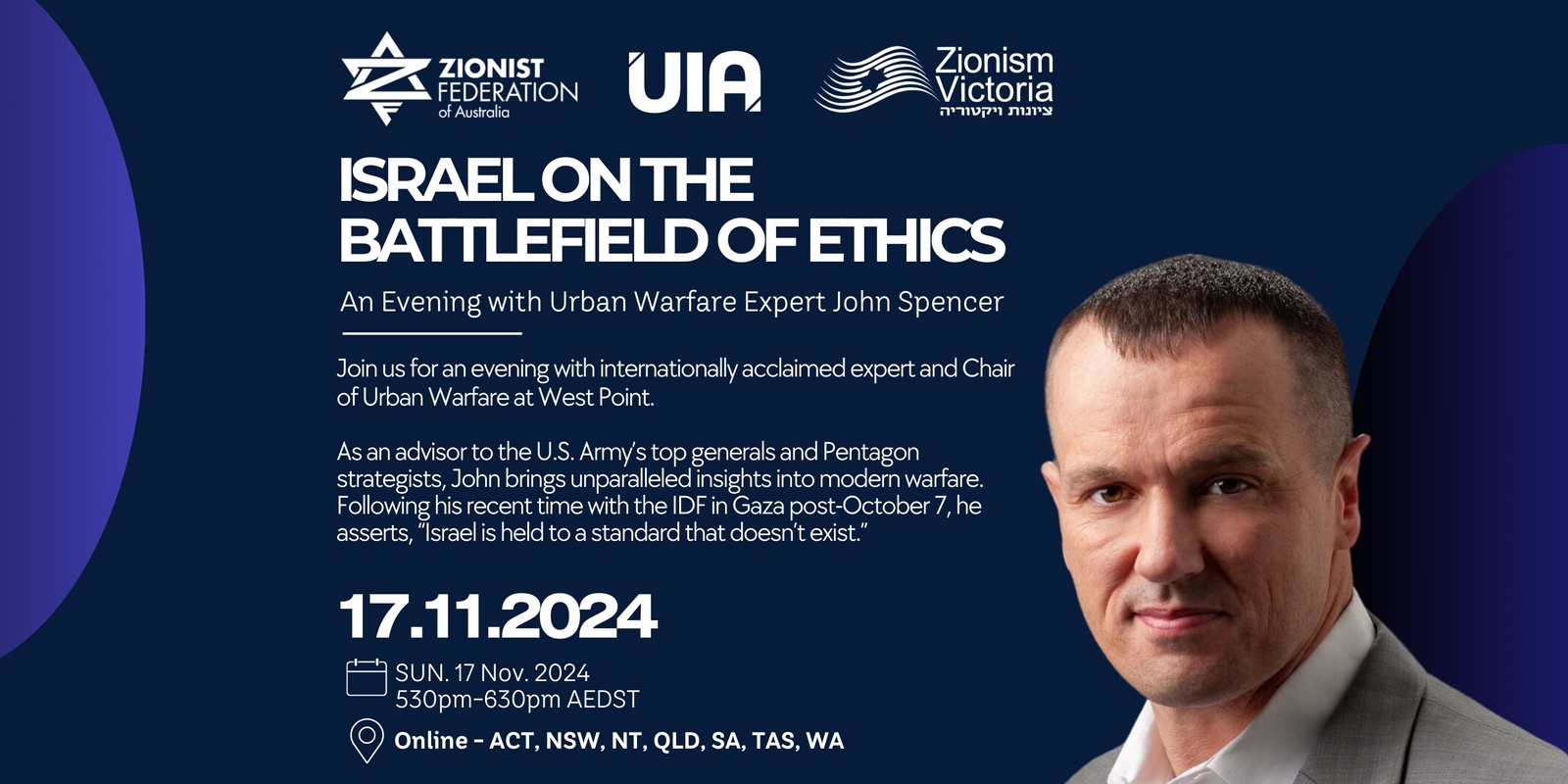 Banner image for ONLINE - Israel on the Battlefield of Ethics: An Evening with Urban Warfare Expert John Spencer