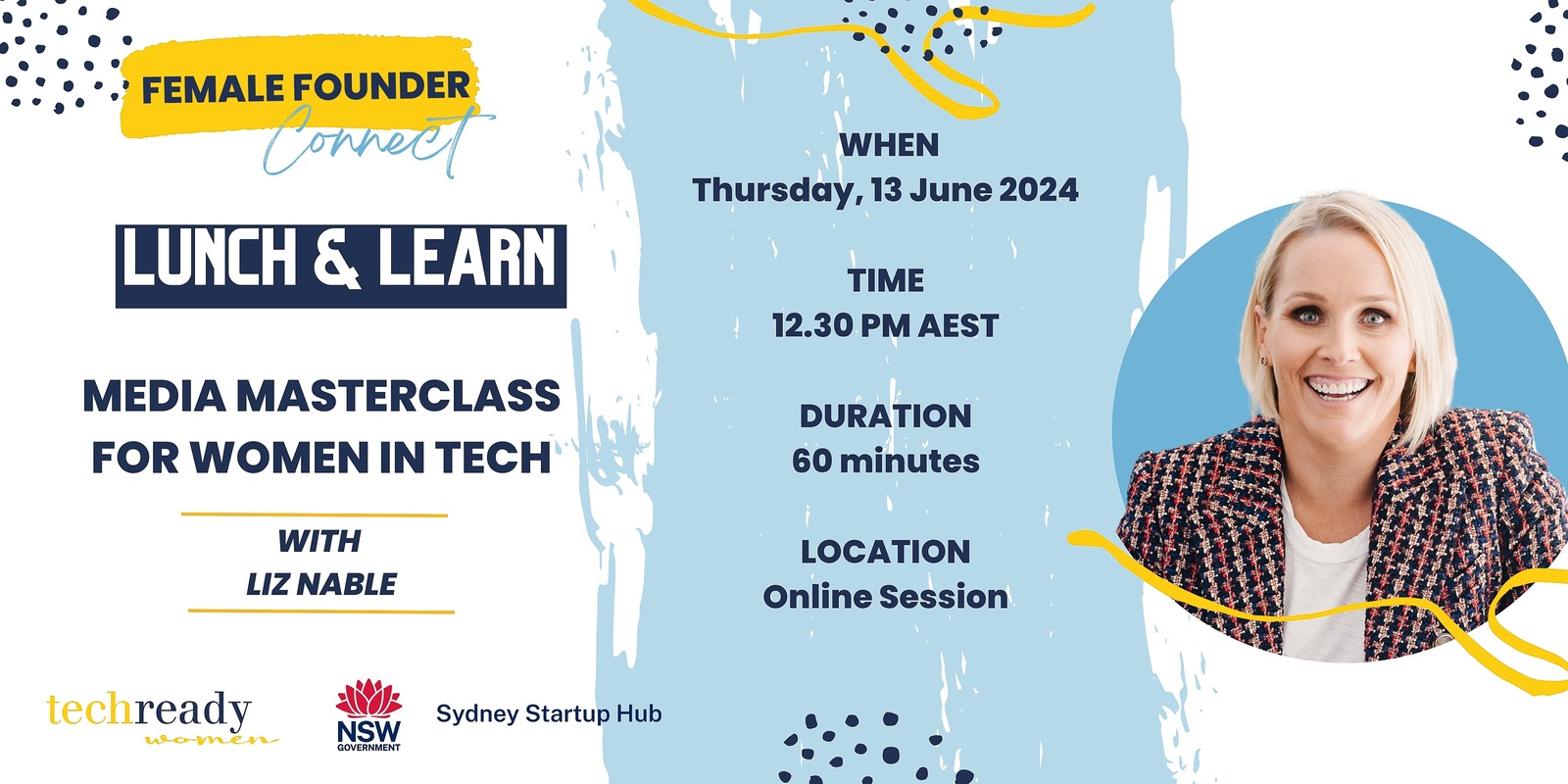 Banner image for TRW Female Founder Connect Lunch & Learn | Media Masterclass for Women in Tech