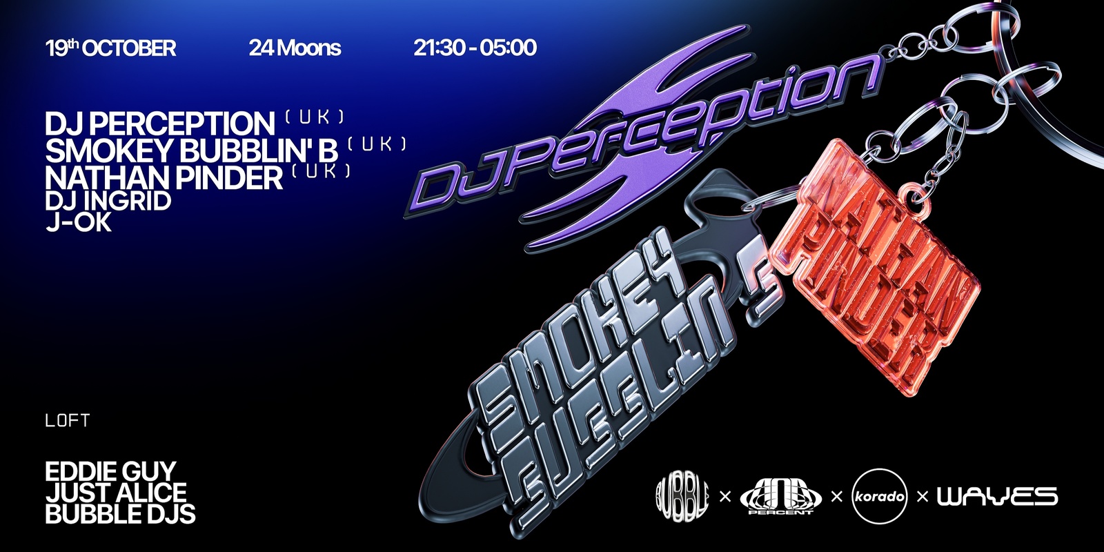 Banner image for DJ PERCEPTION, SMOKEY BUBBLIN B, NATHAN PINDER @ 24 MOONS