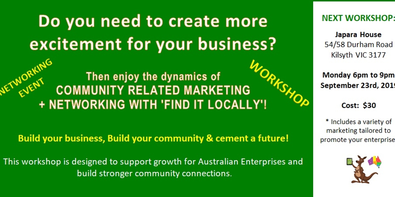 Banner image for Grow your Business with COMMUNITY RELATED MARKETING + NETWORKING with 'FIND IT LOCALLY'!