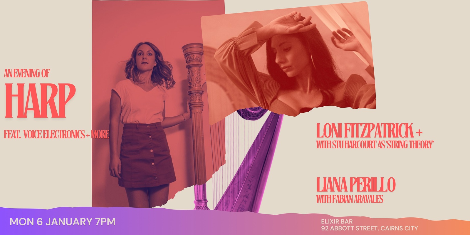 Banner image for An Evening of Harp (feat. voice, electronics + more), presented by Loni Fitzpatrick &﻿ Liana Perillo