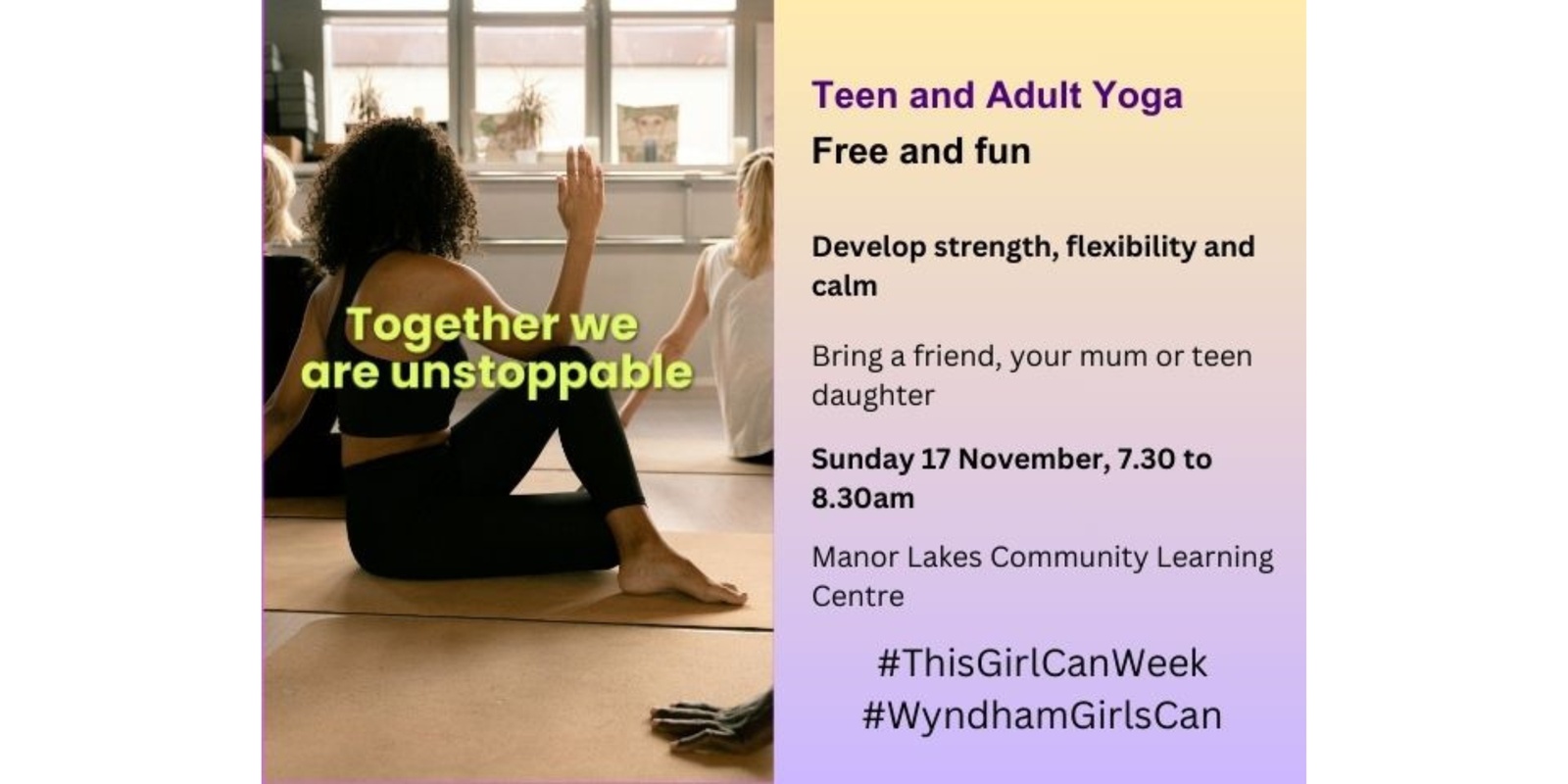 Banner image for Wyndham Girls Can - Teen and Adult Yoga