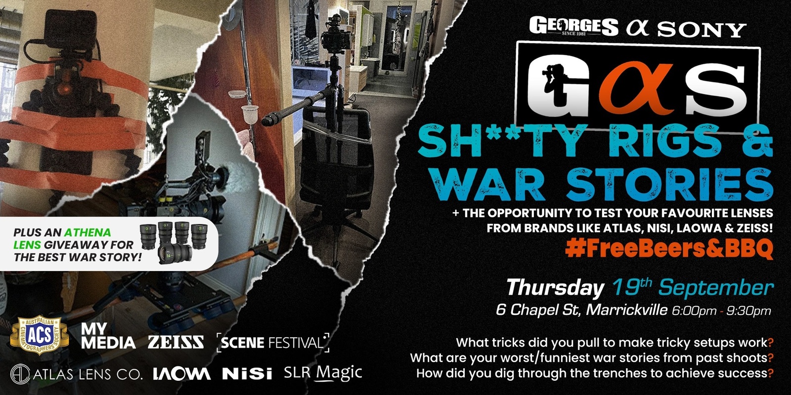 Banner image for GAS —  Sh**ty Rigs & War Stories (Georges Cameras & Sony Cinema Event Night)