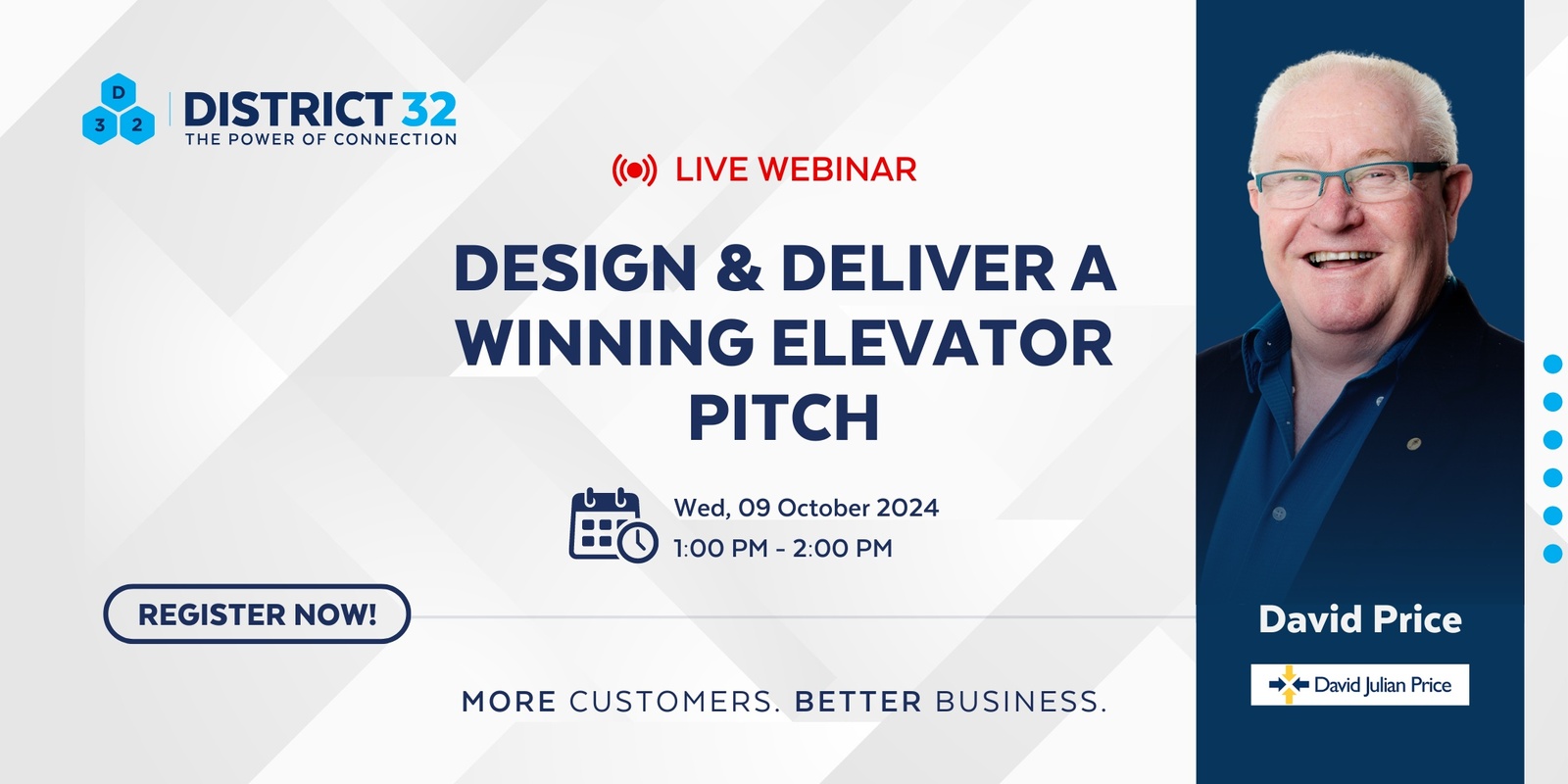 Banner image for District32 Webinar: Design & Deliver a Winning Elevator Pitch