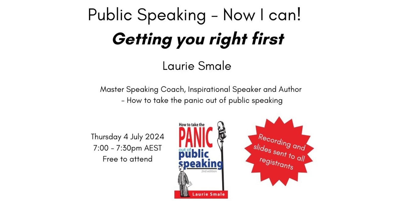 Banner image for Public Speaking - Now I can! Getting you right first