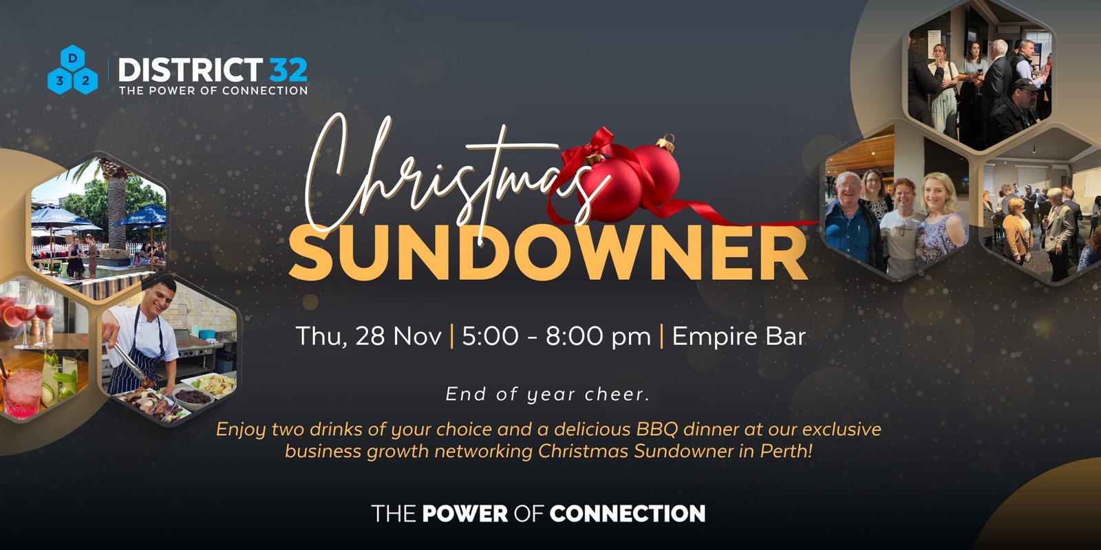 Banner image for District32 Christmas Sundowner in Perth - End of Year Cheer - Thu 28 Nov