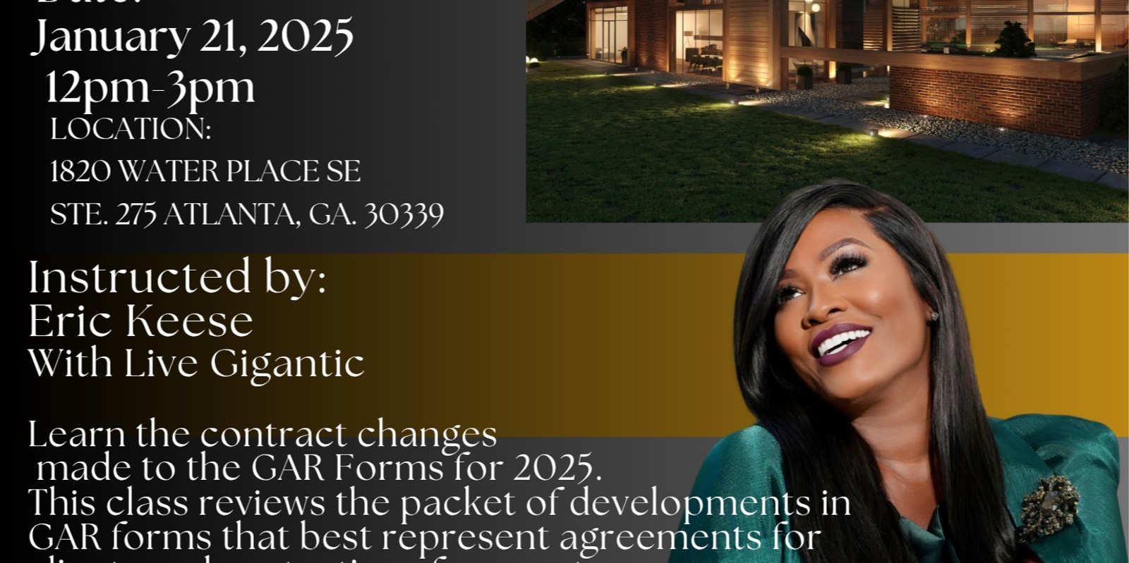 Banner image for 2025 GAR Contract Changes (3-hr Live CE Class - Atlanta, GA) - The Atlanta Key Firm & Guaranteed Rate