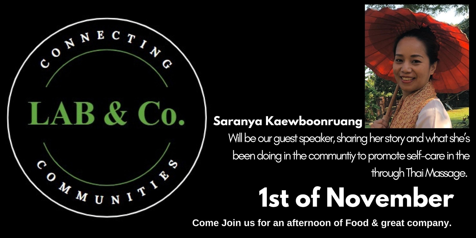 Banner image for LAB & Co. Thai Massage Therapist Saranya Kaewboonruang will be joining us.