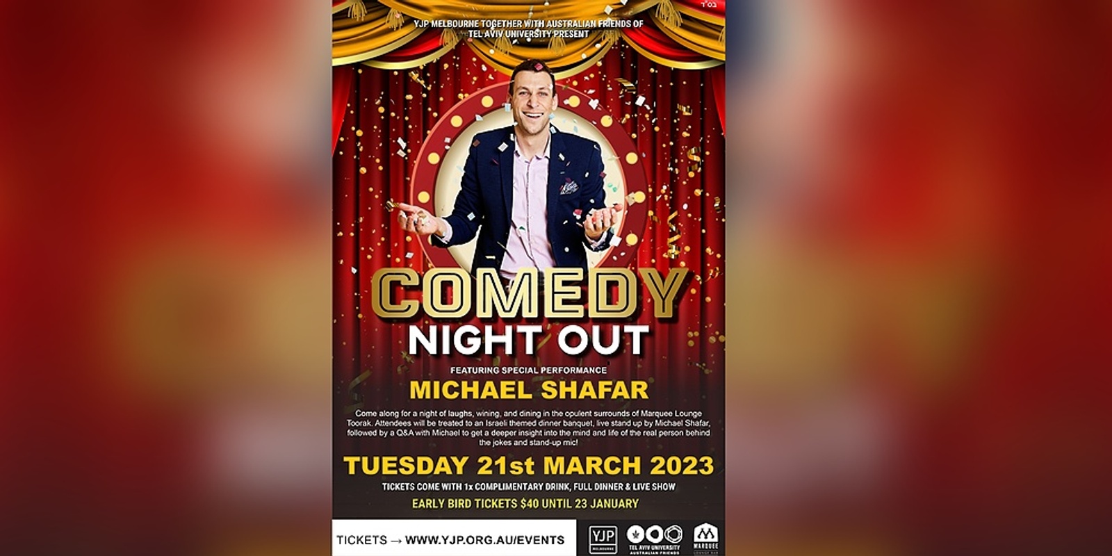 Banner image for Comedy Night Out - Dinner, Drinks & Live Show Feat Michael Shafar