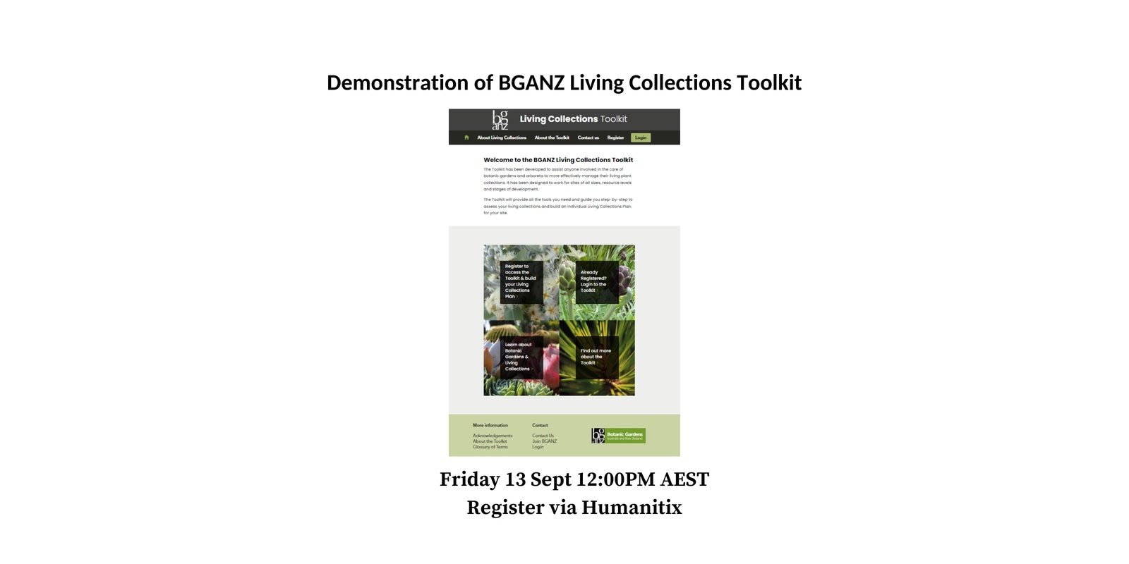 Banner image for Demonstration of BGANZ Living Collections Toolkit to members