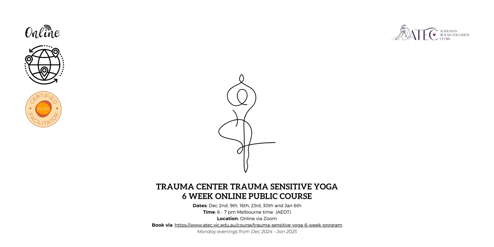 Banner image for TRAUMA CENTER TRAUMA SENSITIVE YOGA (TCTSY) 6 WEEK ONLINE PUBLIC COURSE