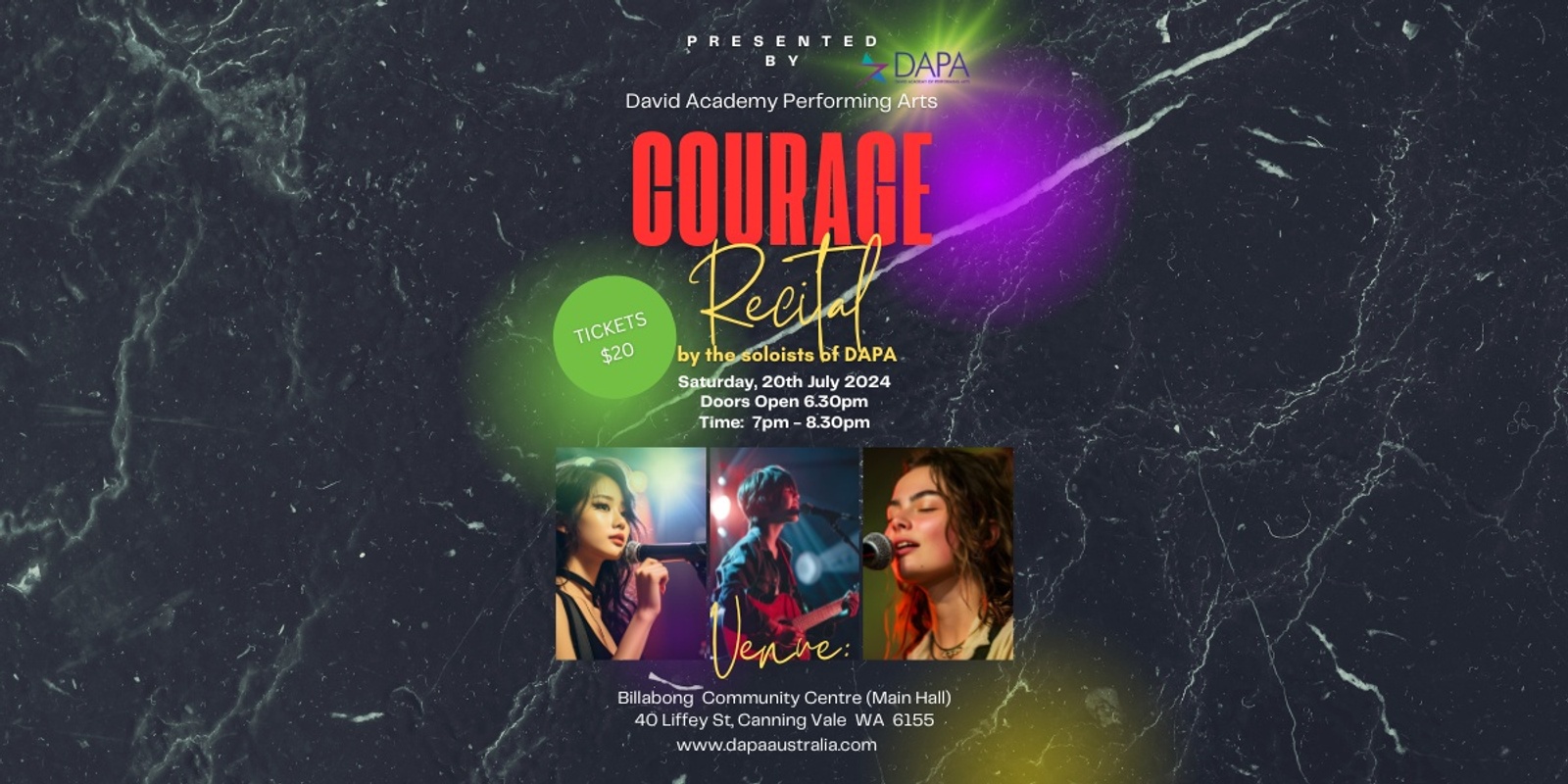 Banner image for Courage! A recital by the solo student's of the David Academy of Performing Arts - Term two, 2024.