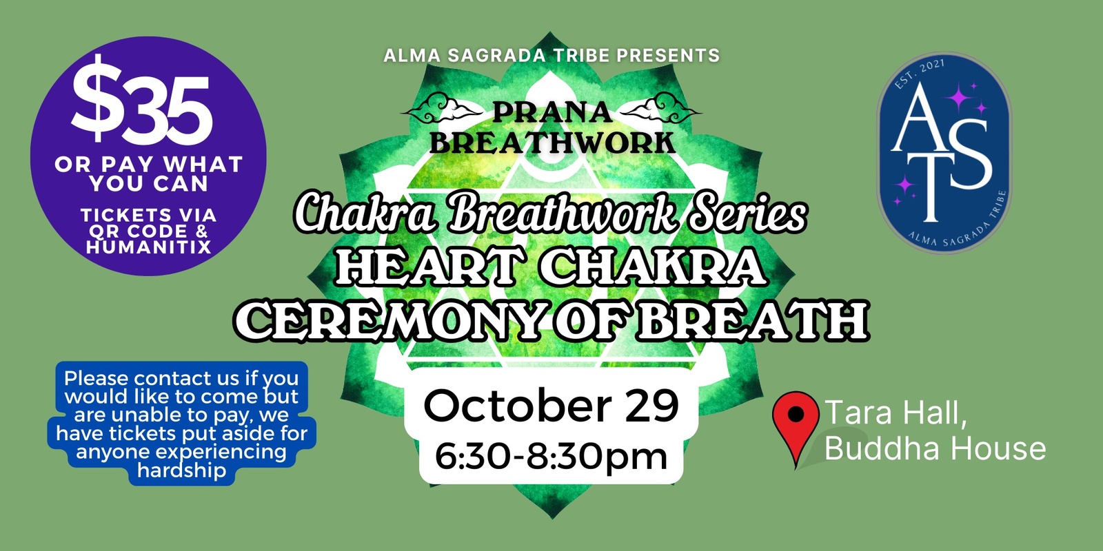 Banner image for Chakra Series: Heart Chakra | October @ Tara Hall | Sunday Evening Breathing Ceremony