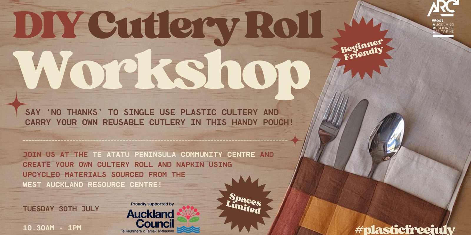 Banner image for DIY Cutlery roll workshop with the West Auckland Resource Centre