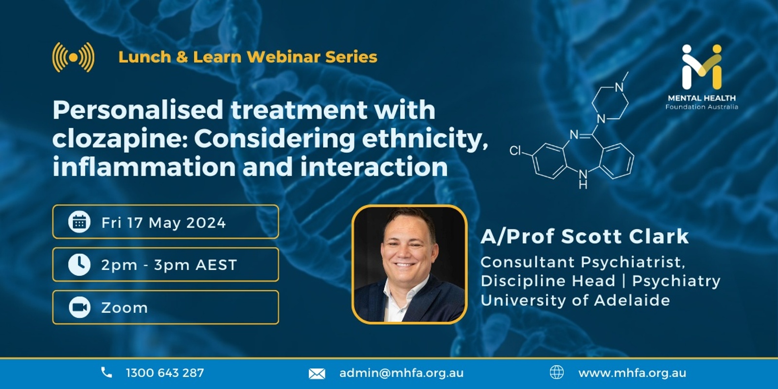 Banner image for WEBINAR: Personalised treatment with clozapine: Considering ethnicity, inflammation and interaction