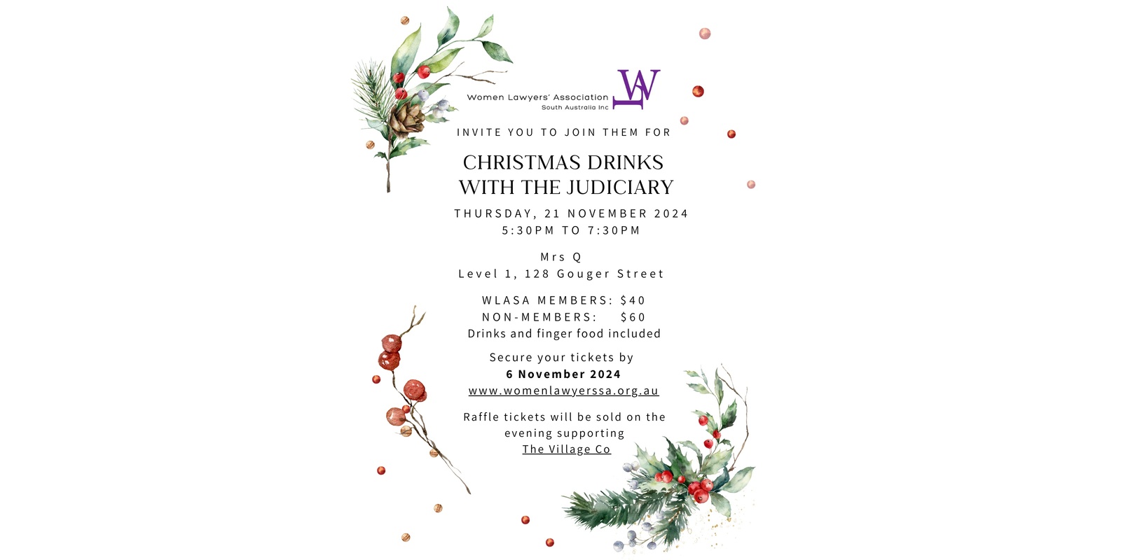 Banner image for Women Lawyers Association of SA Inc Christmas Drinks with the Judiciary