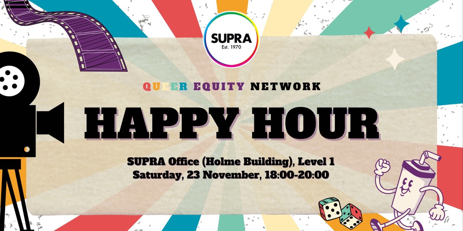 Banner image for 🍹 SUPRA Queer Equity Network Happy Hour 🎉