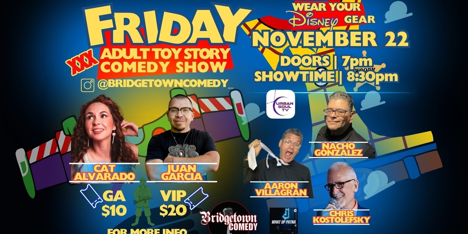 Banner image for Bridgetown Comedy Show “Adult-Toy Story Night"