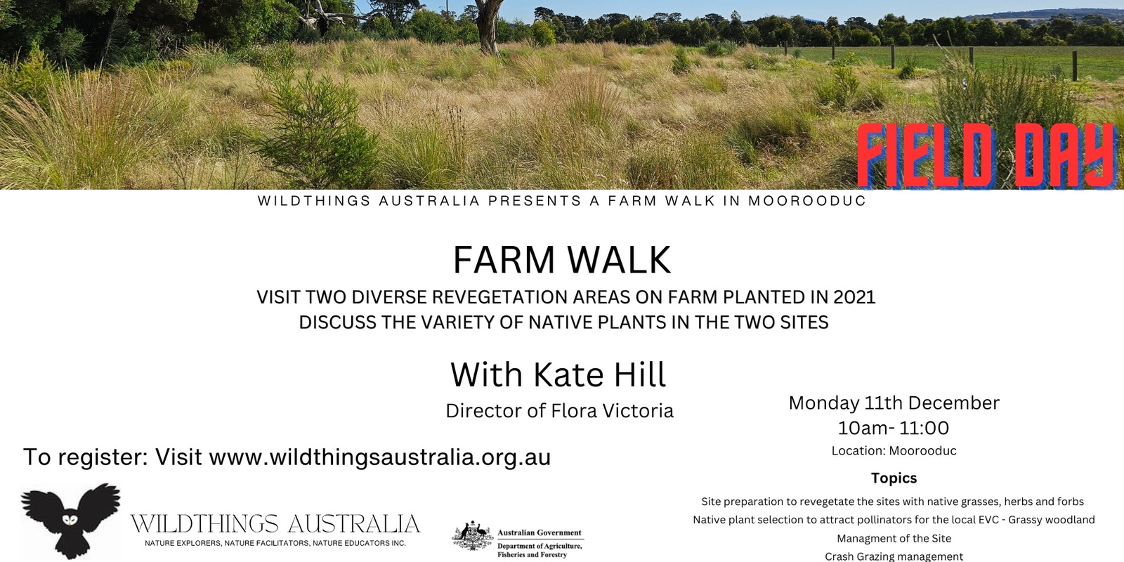 Banner image for Walk two revegetation areas, discuss the variety of native plants in the two sites