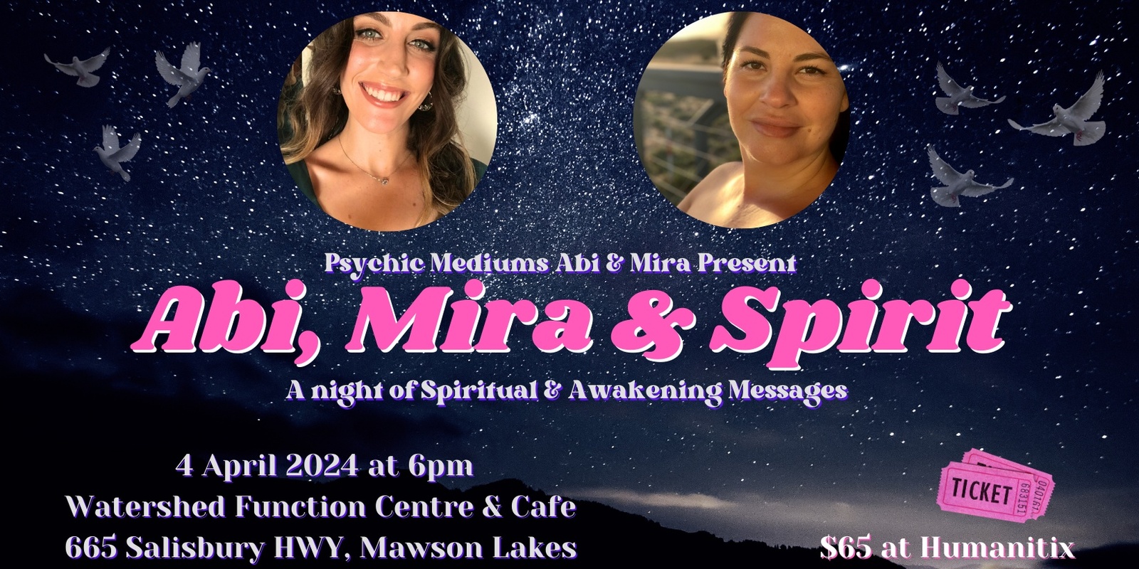 Banner image for Abi, Mira & Spirit - A night of Spiritual & Awakening Messages