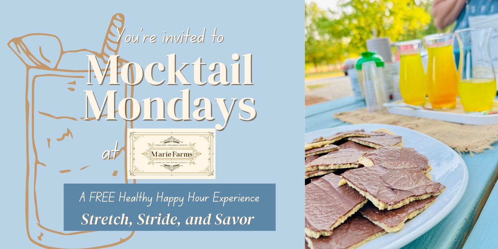 Banner image for Mocktail Mondays at Marie Farms: A Healthy Happy Hour Experience 