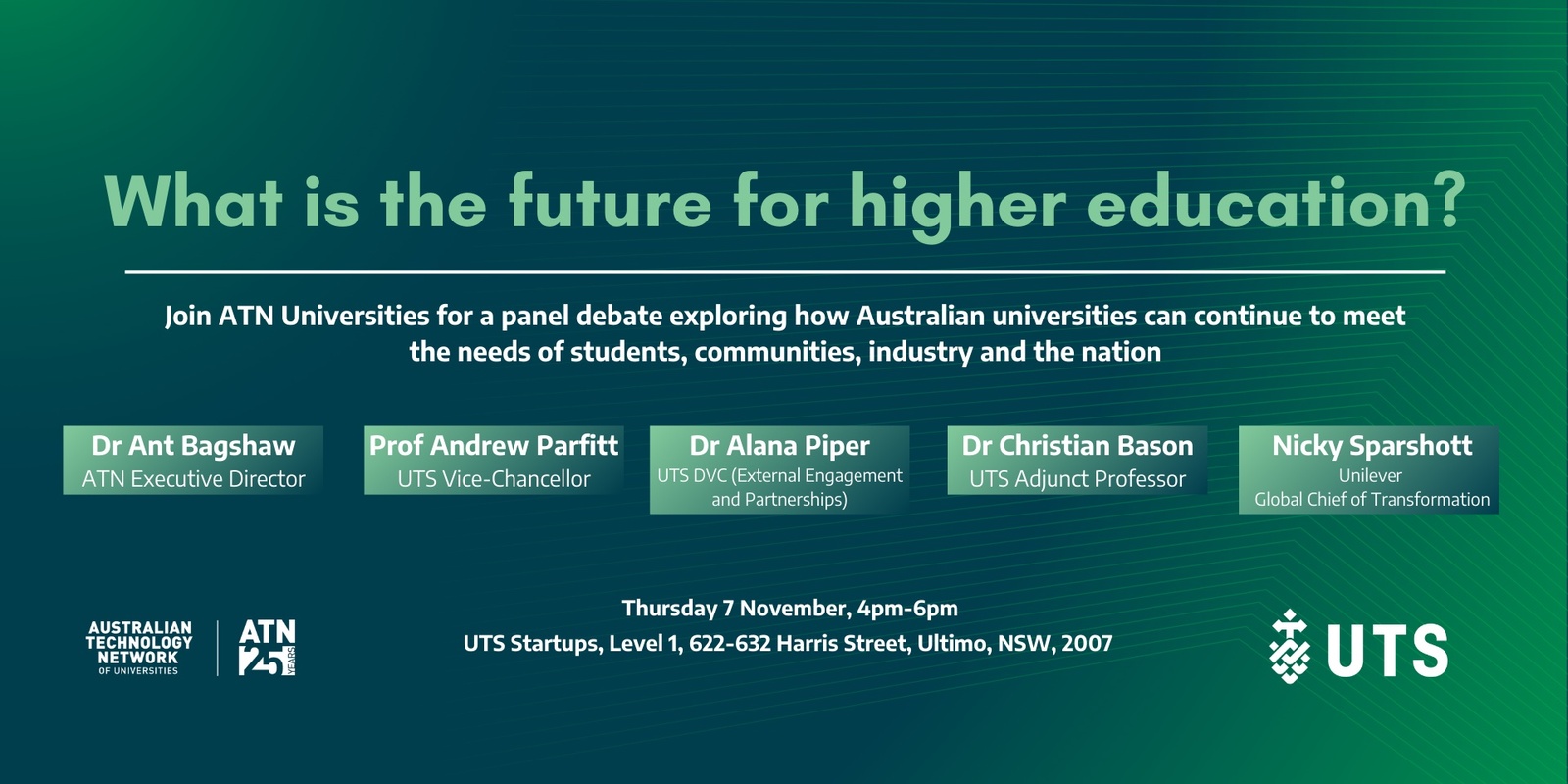 Banner image for ATN25 panel event: What is the future for higher education? 