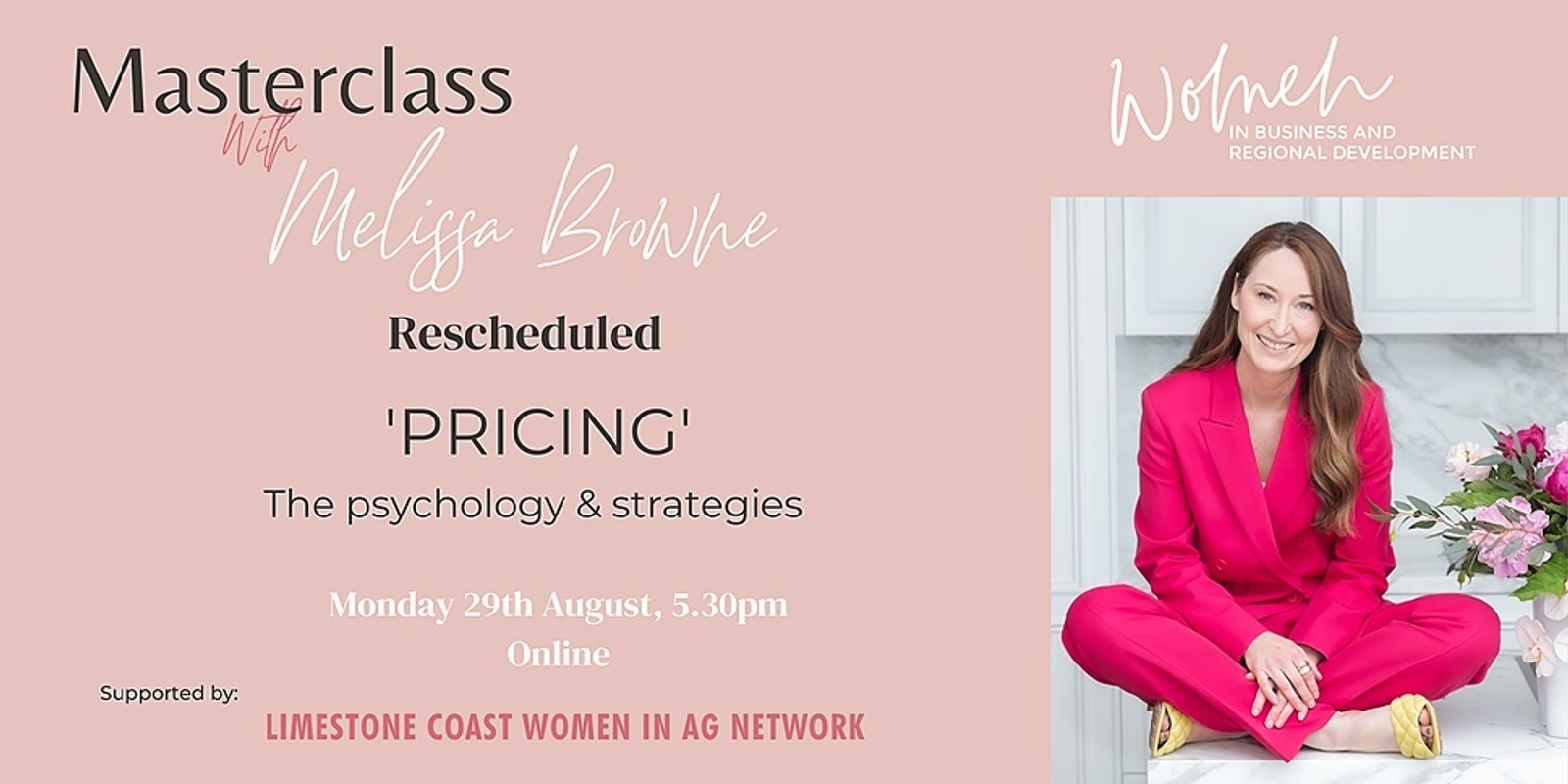 Banner image for WiBRD MasterClass with Melissa Browne ~ 'PRICING' - The psychology & strategies ~ Online