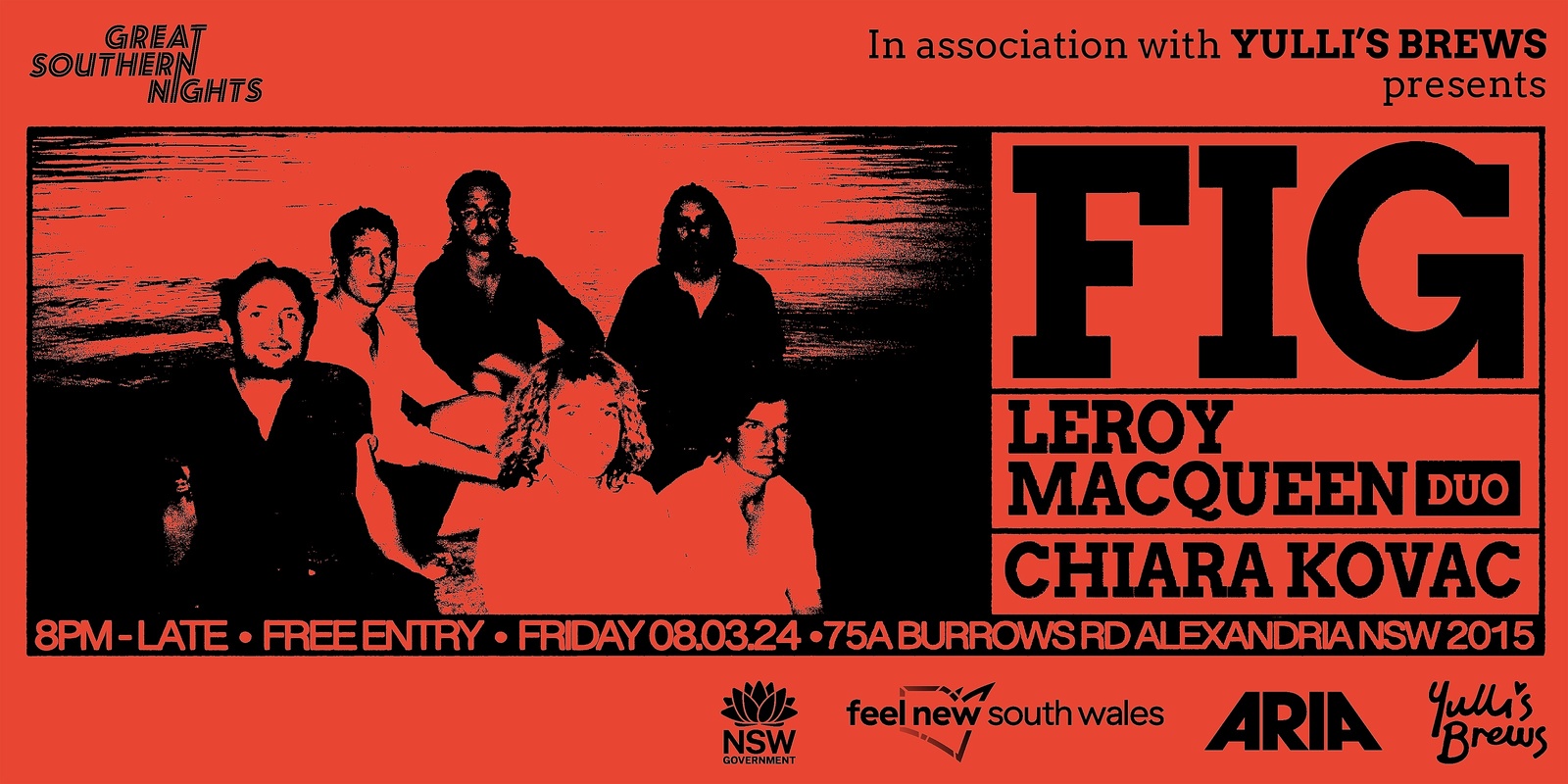 Banner image for Great Southern Nights x Yulli's Brews present; Fig, Leroy Macqueen & Chiara Kovac.
