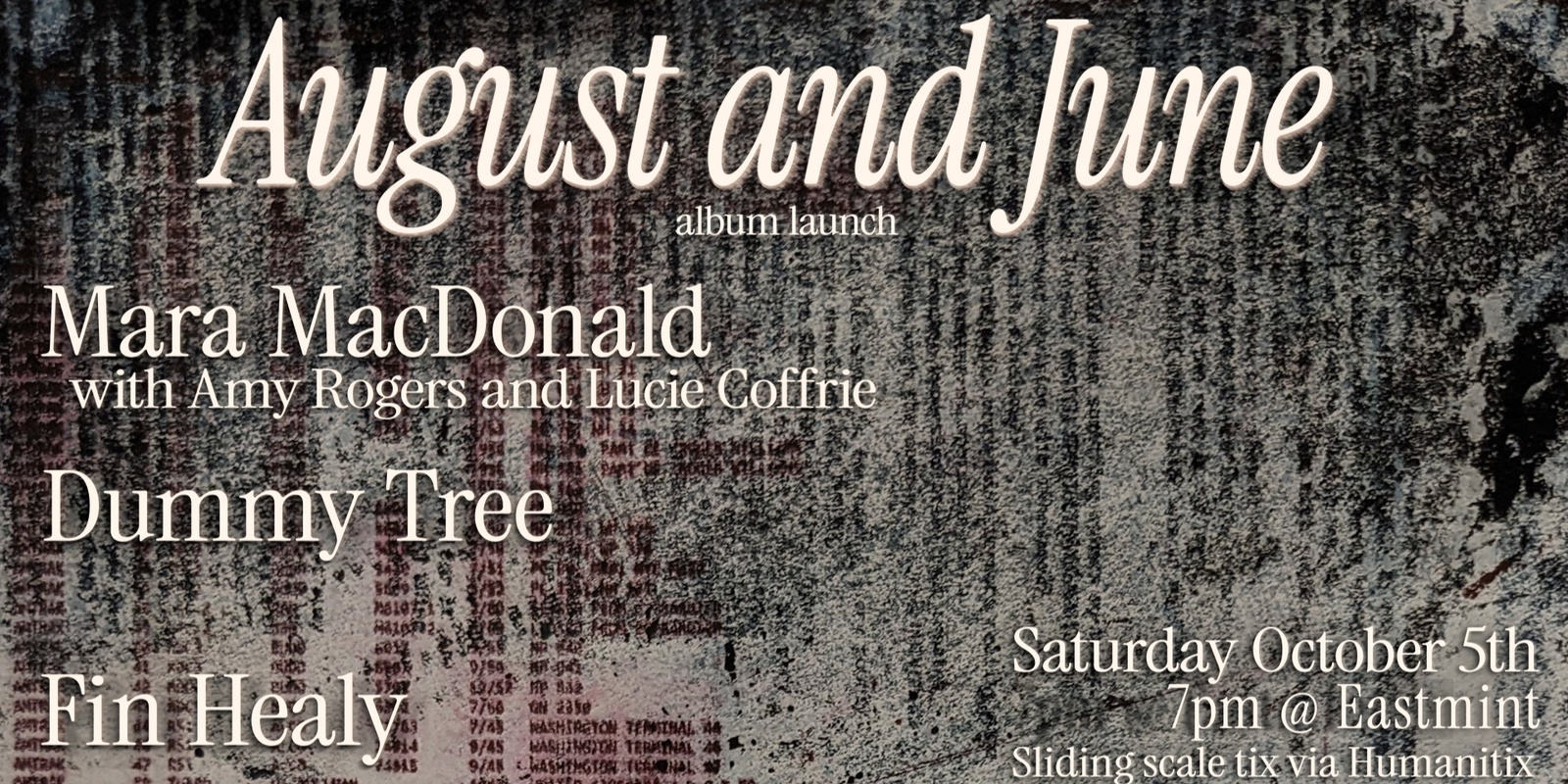 Banner image for Mara MacDonald 'August and June' album launch / Dummy Tree / Fin Healy