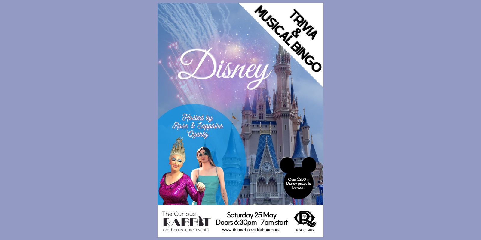 Banner image for Drag Disney Trivia and Musical Bingo with Rose and Sapphire Quartz
