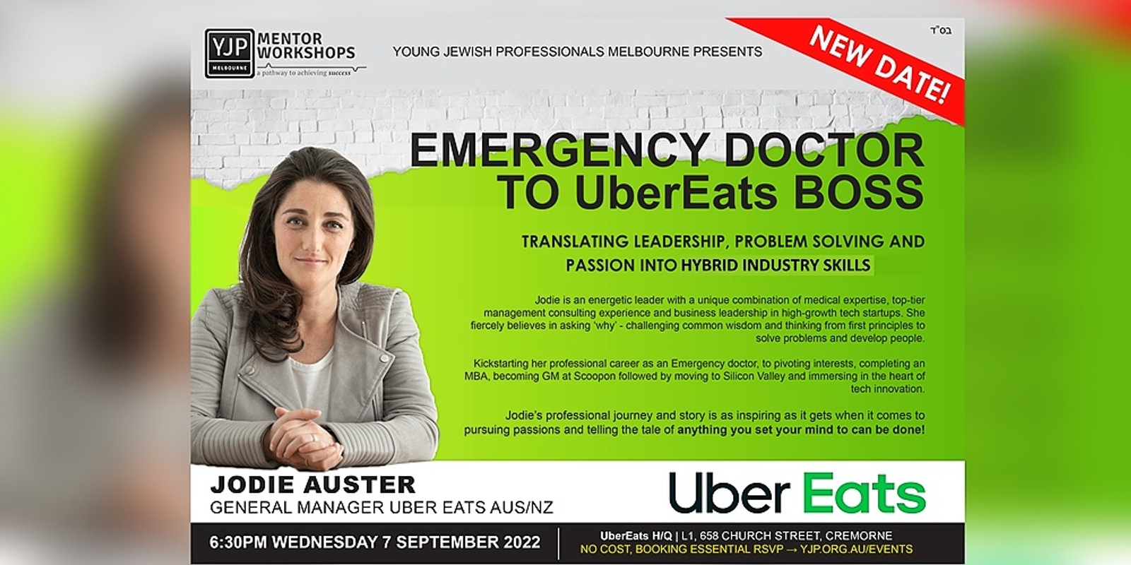 Banner image for Jodie Auster - Emergency Doctor to UberEats Boss! 2022