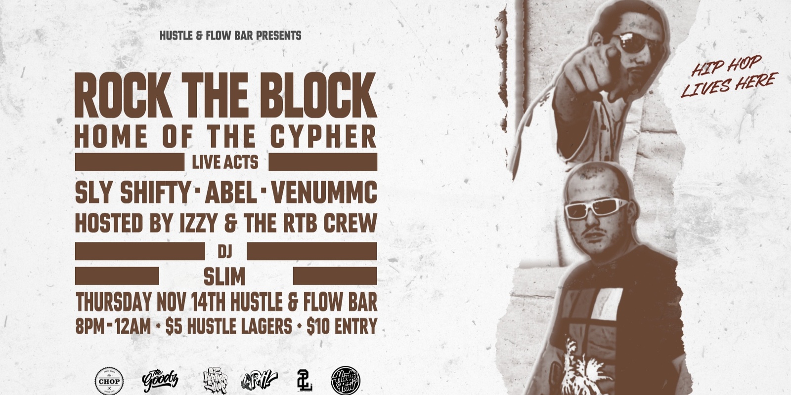 Banner image for ROCK THE BLOCK - SLY SHIFTY / ABEL / VENUMMC