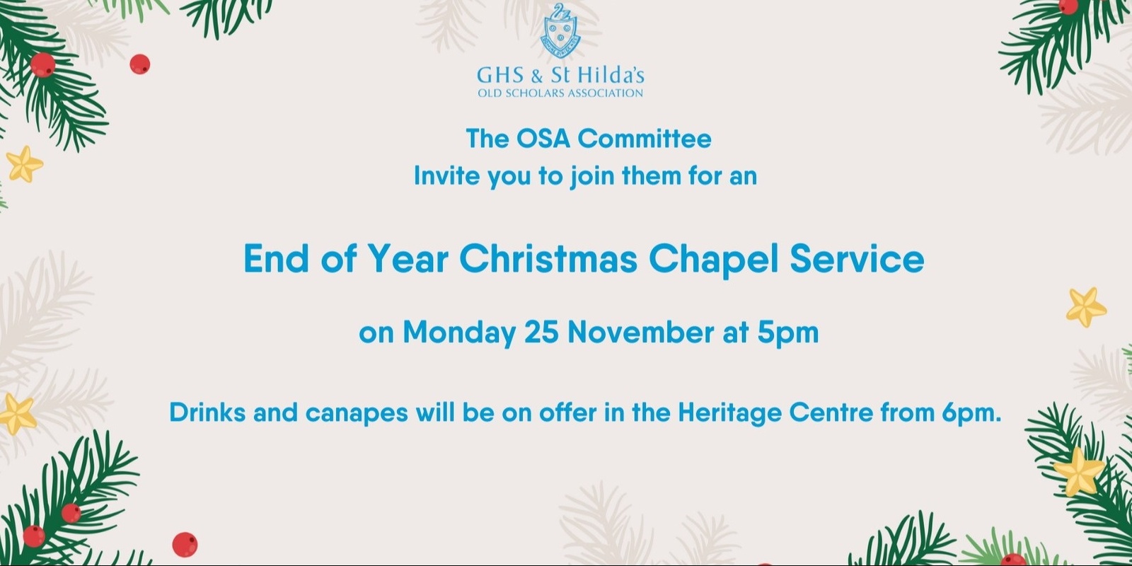 Banner image for OSA END OF YEAR CHRISTMAS CHAPEL SERVICE AND DRINKS