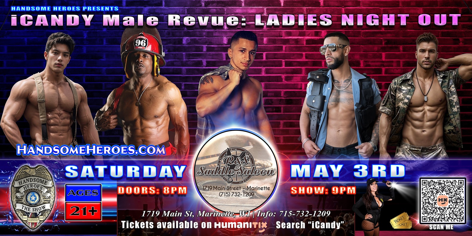 Banner image for Marinette, WI - Handsome Heroes Presents: iCandy Male Revue @ R&S Saddle Saloon