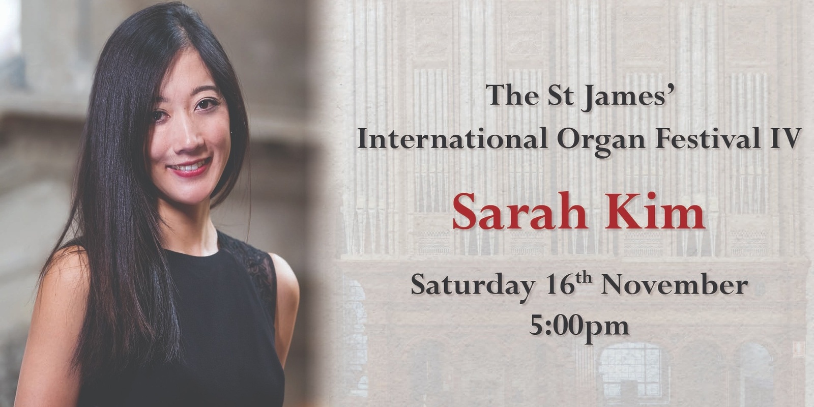 Banner image for  St James' International Organ Festival: Sarah Kim