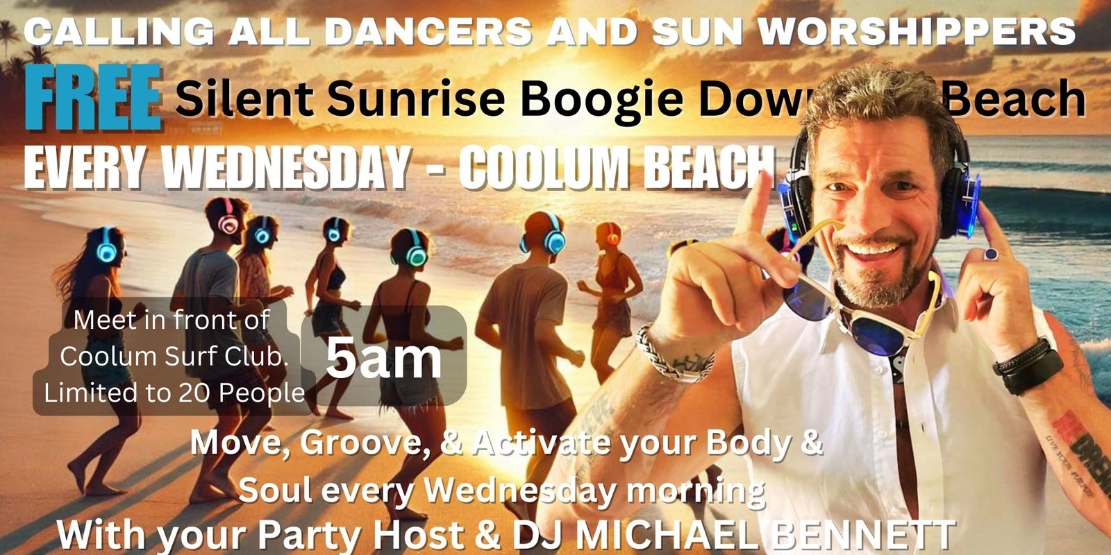 Banner image for FREE Sunrise Boogie Down Coolum Beach - EVERY WEDNESDAY 5am