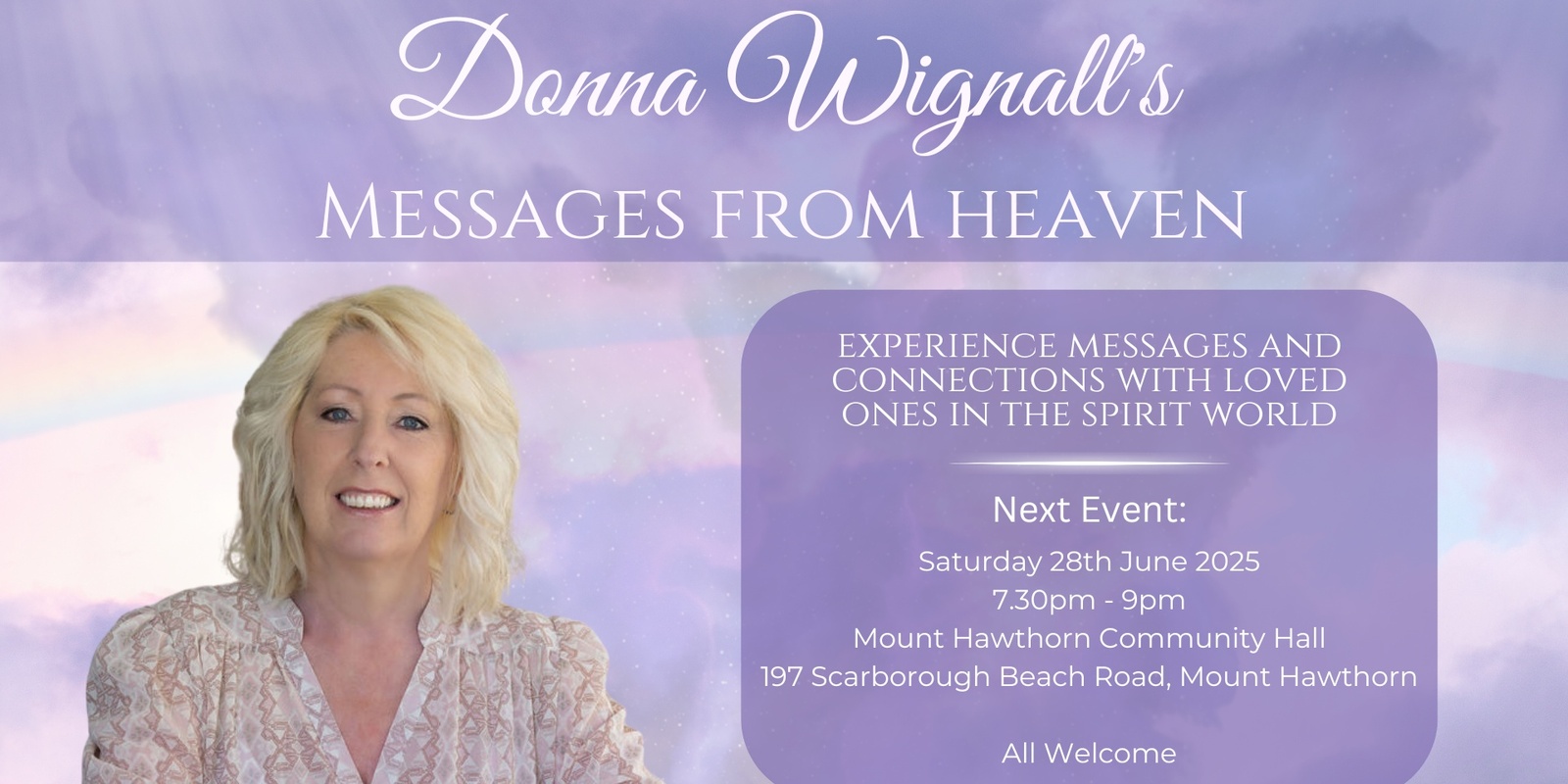 Banner image for Messages from Heaven presented by Donna Wignall - Mount Hawthorn