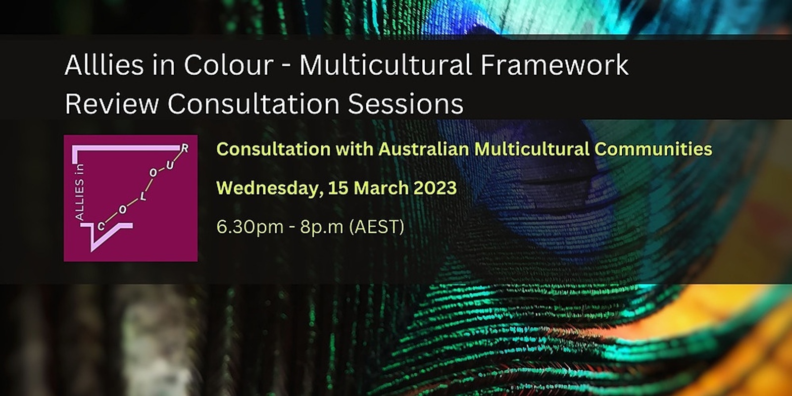 Banner image for Australian Multicultural Communities - Australia's Multicultural Framework Review Consultation Session by Allies in Colour 