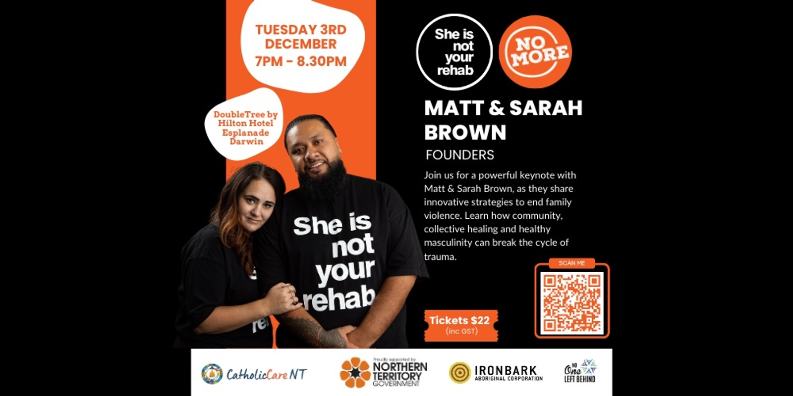 Banner image for Break the Cycle - NO MORE presents a night with Matt and Sarah Brown (She is not your rehab)