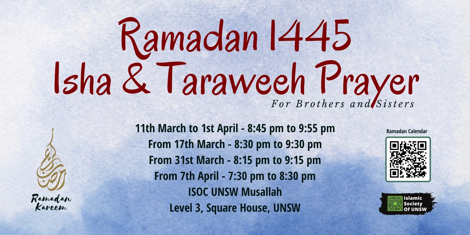 Banner image for Isha and Taraweeh Prayer at ISOC