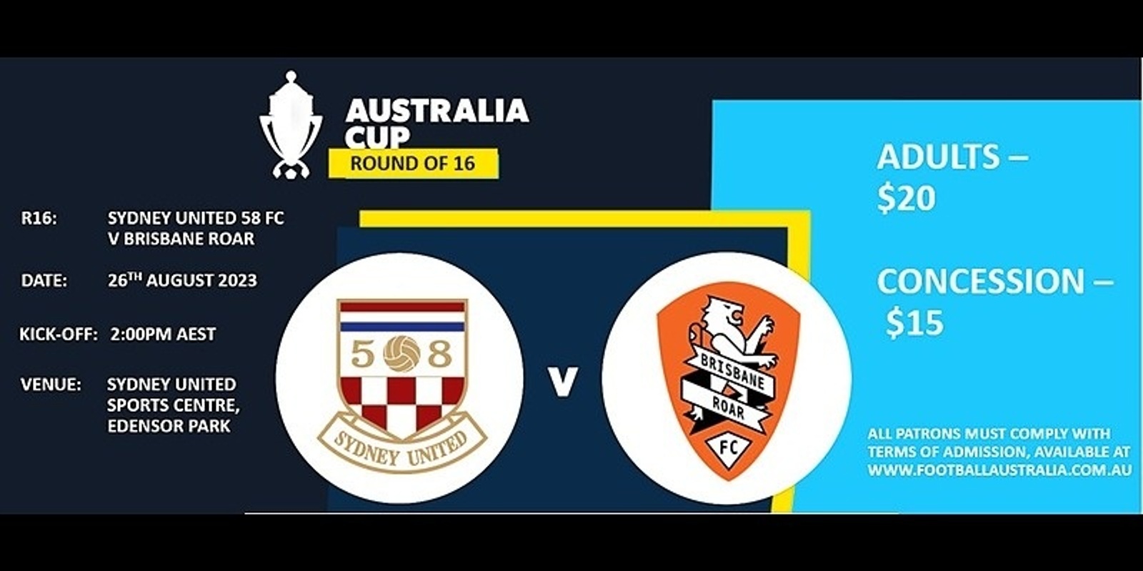 Banner image for AUSTRALIA CUP ROUND 16 : SYDNEY UNITED 58FC VS BRISBANE ROAR FC