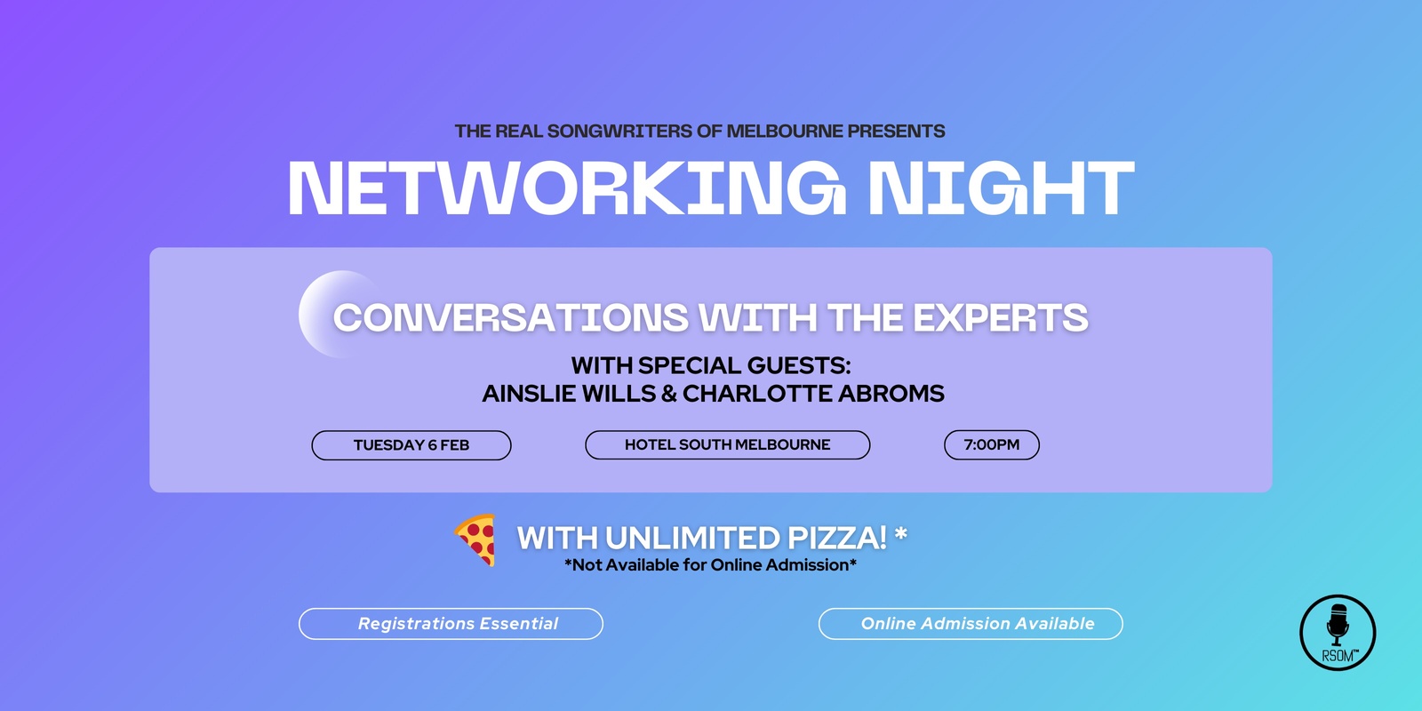 Banner image for RSOM Networking Night (MELBOURNE) // Conversations with the Experts with Ainslie Wills and Charlotte Abroms