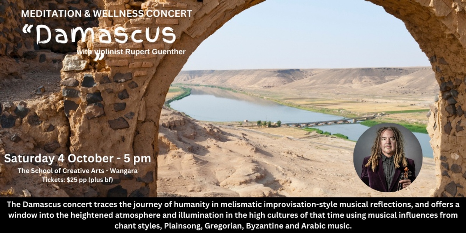 Banner image for "Damascus" - a meditation & wellness concert with violinist-composer Rupert Guenther