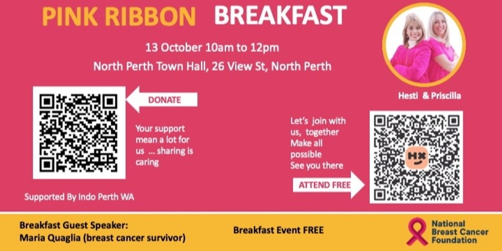 Banner image for Pink Ribbon Breakfast Hesti & Priscilla 