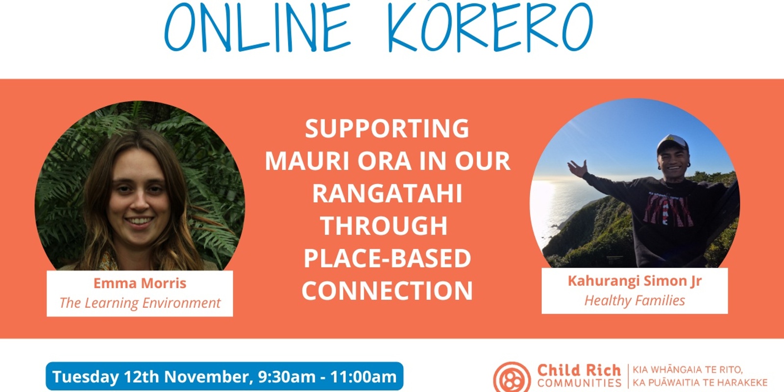 Banner image for Child Rich Communities Online Kōrero: Supporting Mauri ora in our rangatahi through place-based connection