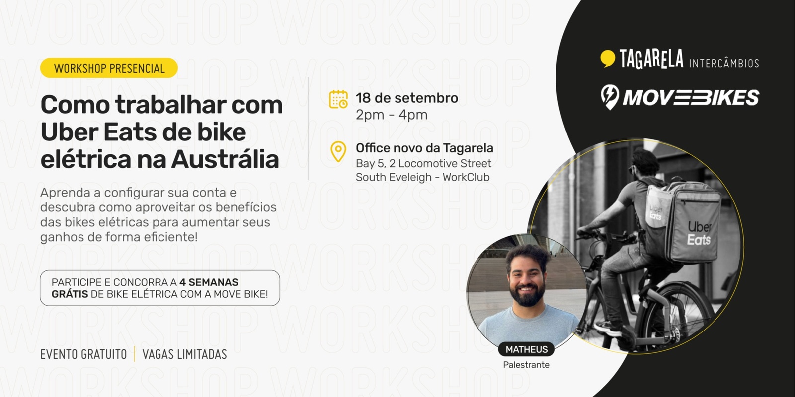 Banner image for Workshop: Como Trabalhar com Uber Eats de Bike Elétrica na Austrália