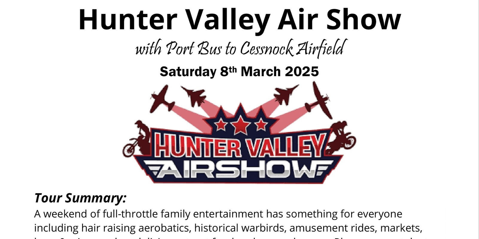 Banner image for Hunter Valley Air Show with port Bus